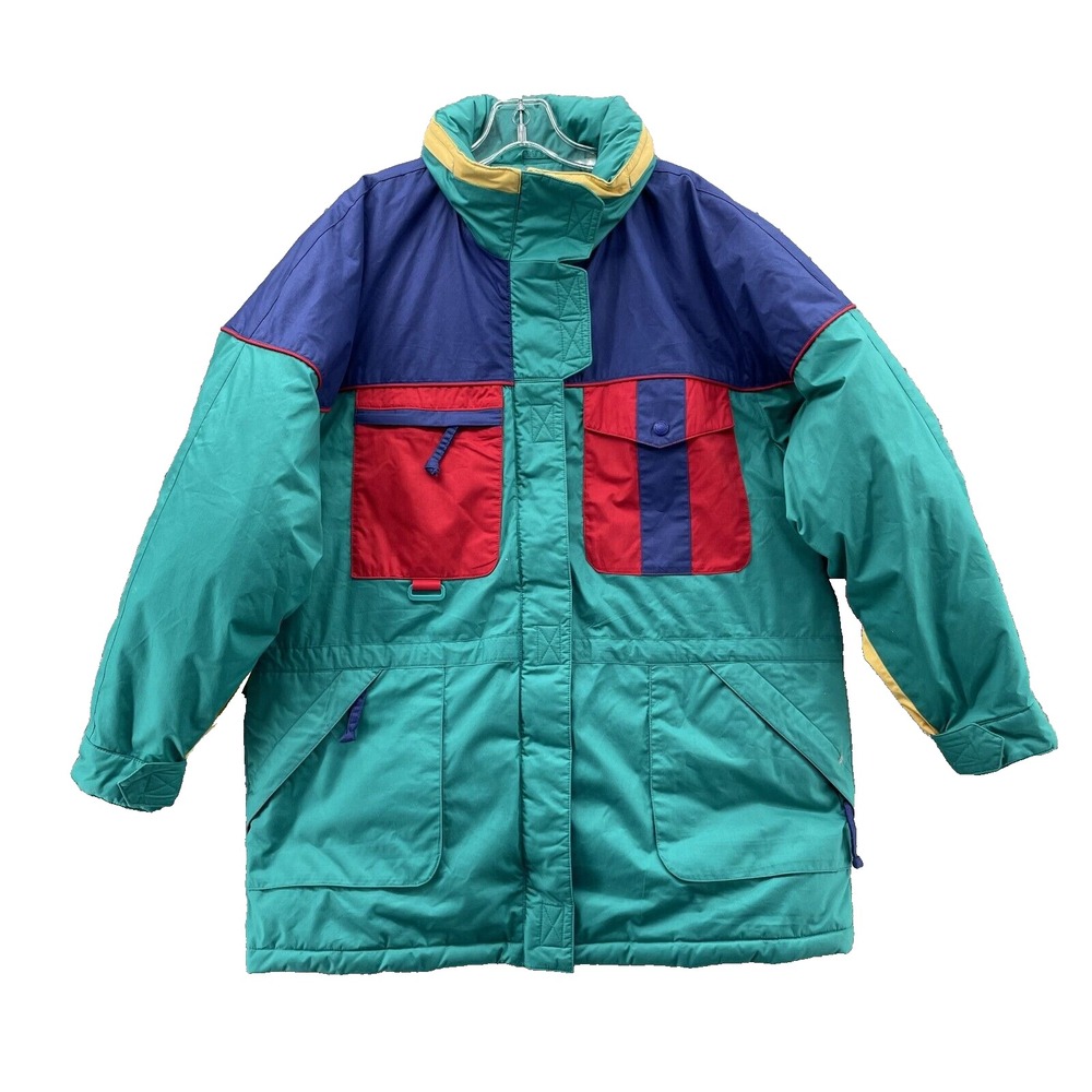VTG Eddie Bauer Goose Down Puffer Jacket Large Teal Retro Coat Streetwear 90's
